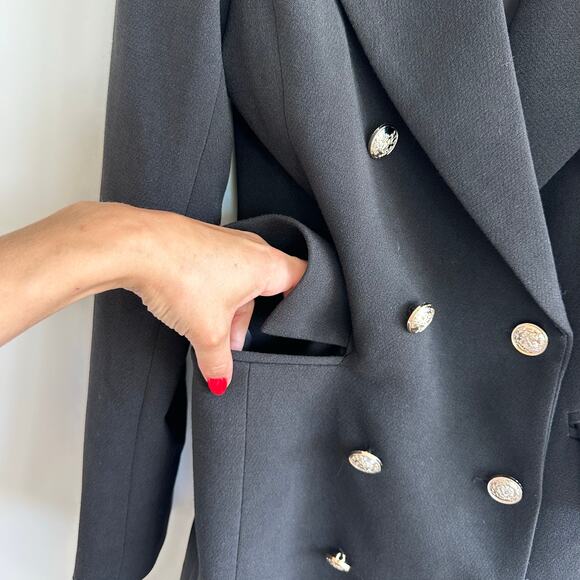 Lulus Captain's Blog Double-Breasted Notch Lapel Pea Coat Black S - Picture 8 of 10